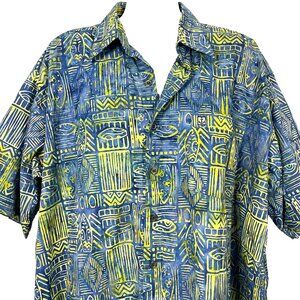 Artisan Outfitters Mens Hawaiian Shirt size 3XLT 64x37 Batik Tribal Tapa Tiki